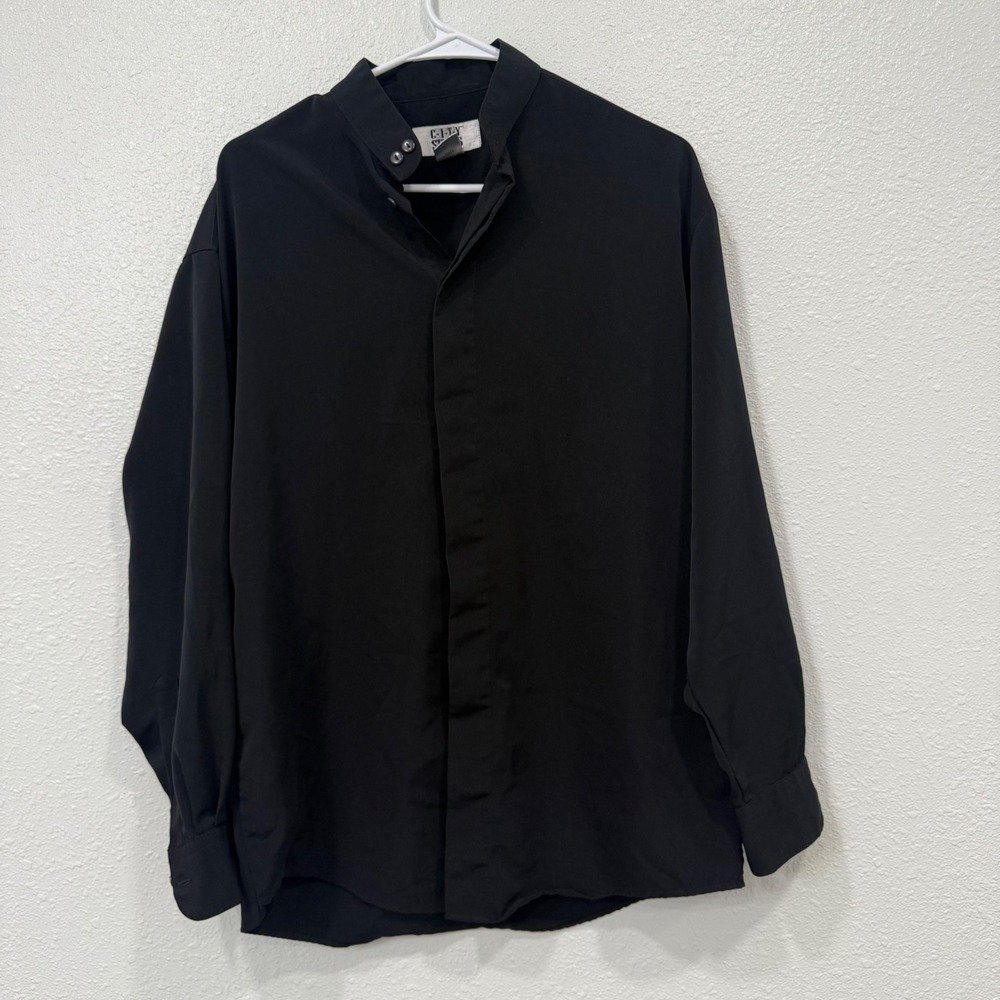 City Streets Mens Black Banded Collar Long Sleeve Hidden Button Down Shirt Small
